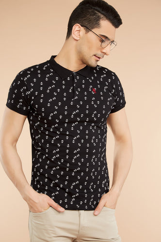 Men's Patterned Black T-shirt