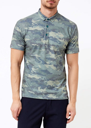 Men's Shirt Collar Camouflage Green T-Shirt