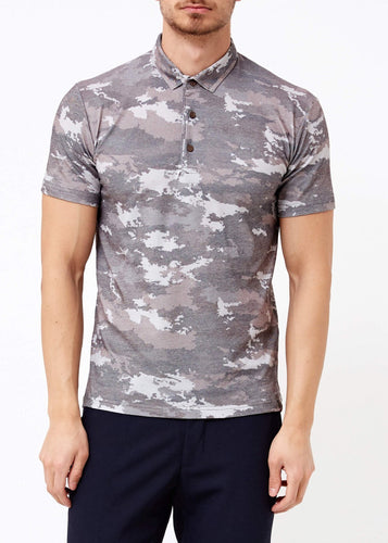 Men's Shirt Collar Camouflage Grey T-Shirt