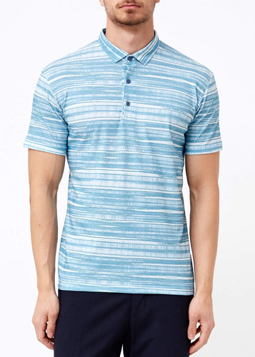 Men's Shirt Collar Striped Turquoise T-Shirt